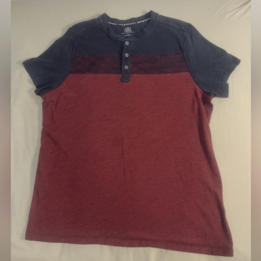Men's R&R Two-Tone Henley T Shirt - Maroon & Black, XL
